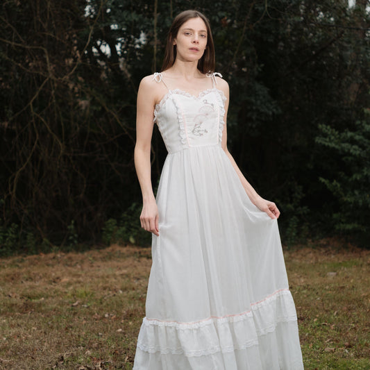 Vintage 70s Candi Jones Boho White Maxi Dress - Extra Small | Cottagecore Prairie Wedding Dress