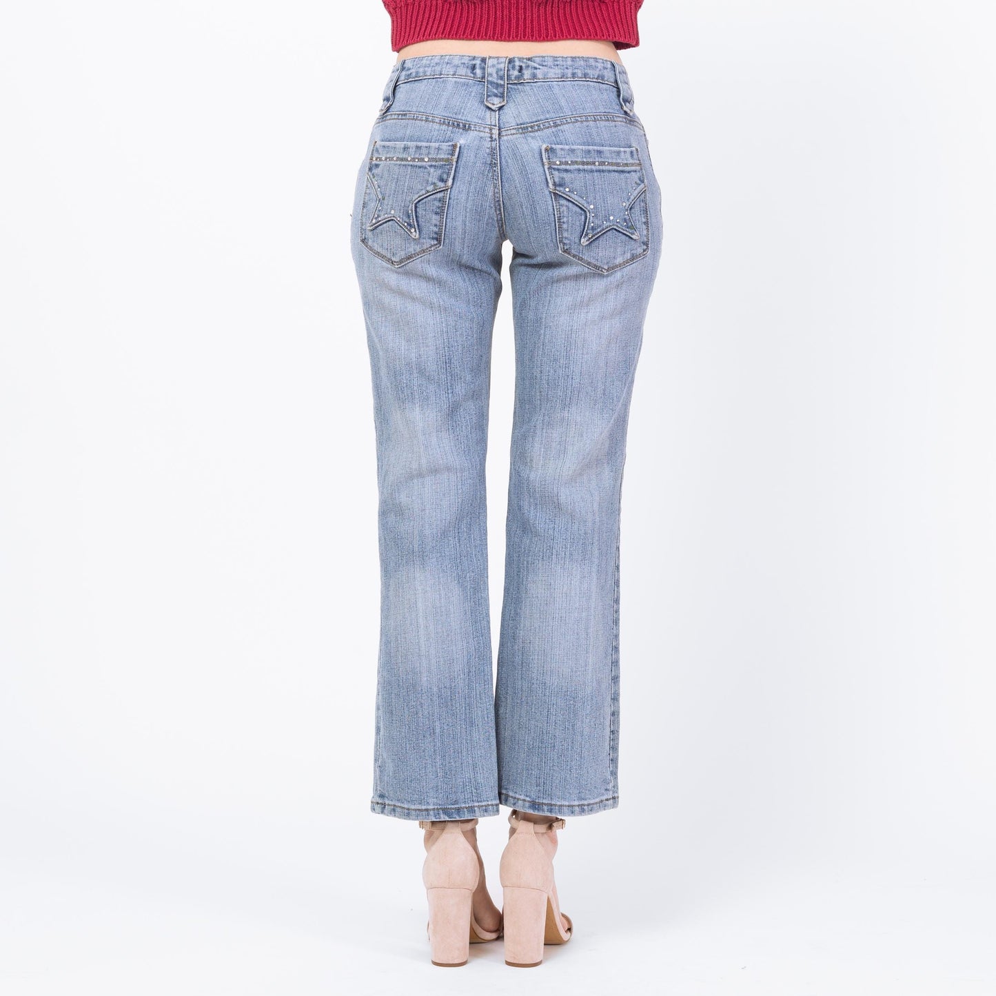 Vintage Y2K Studded Star Pocket Low Rise Jeans - Small to Medium | 2000s Light Wash Bootcut Denim