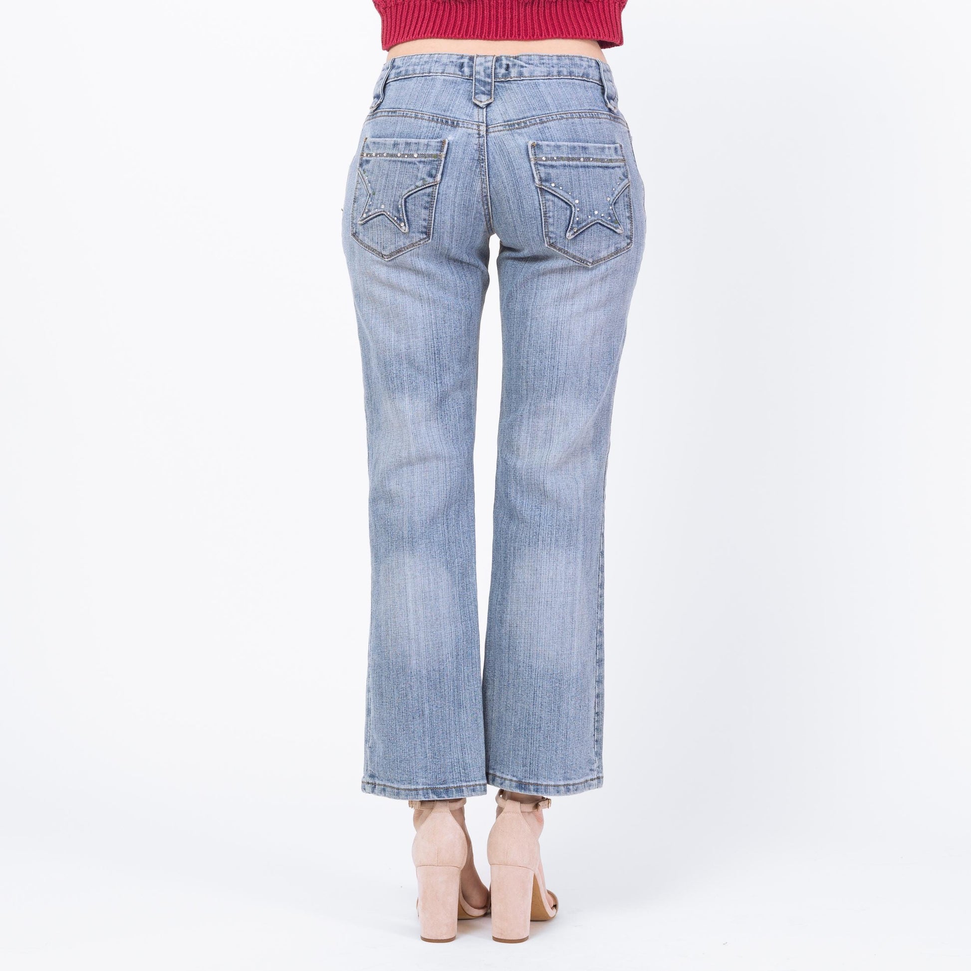 Vintage Y2K Studded Star Pocket Low Rise Jeans - Small to Medium | 2000s Light Wash Bootcut Denim