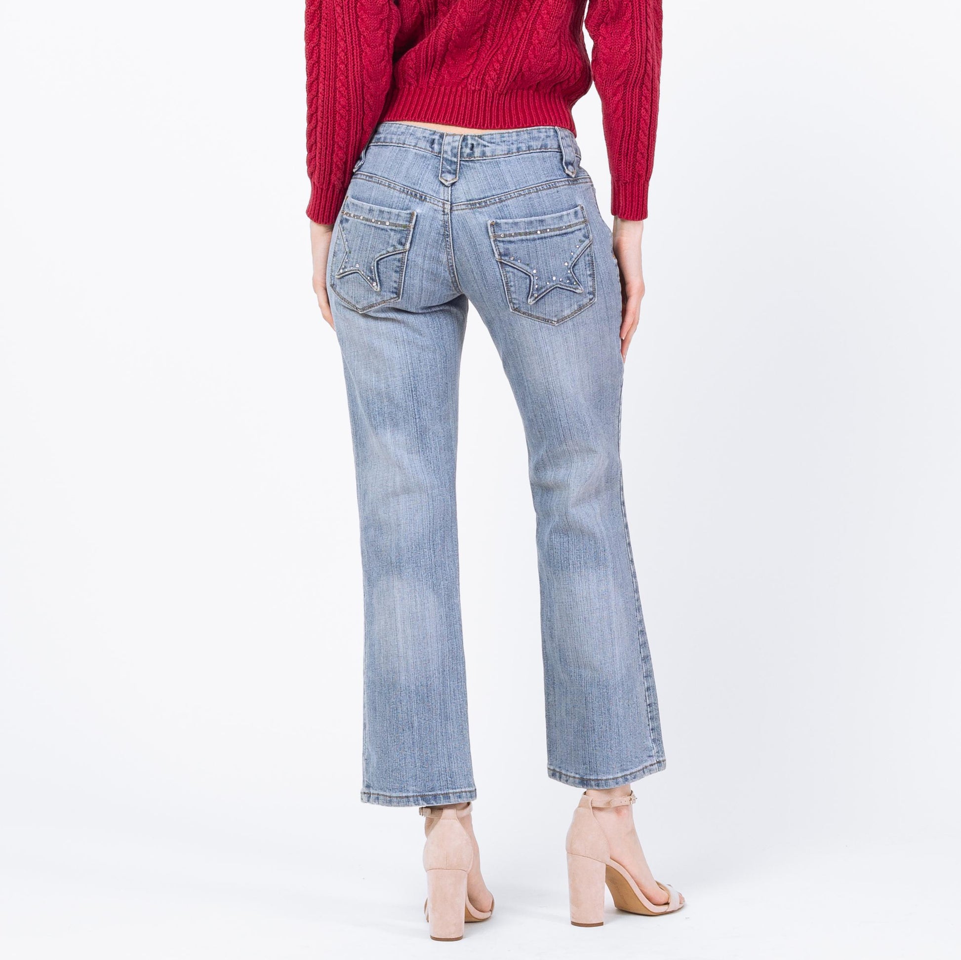 Vintage Y2K Studded Star Pocket Low Rise Jeans - Small to Medium | 2000s Light Wash Bootcut Denim