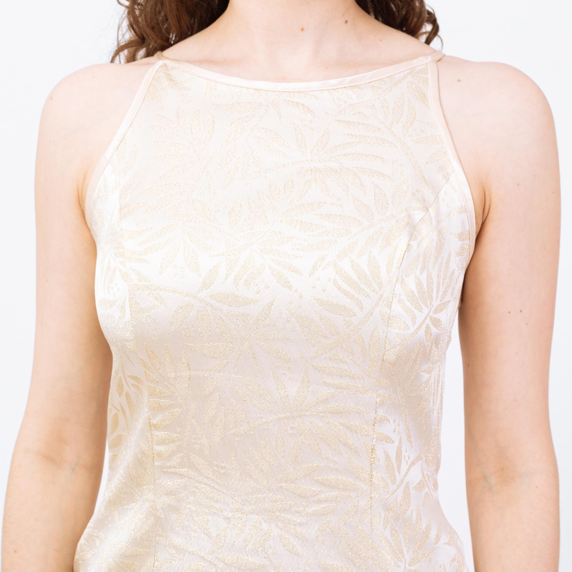 Vintage 90s Champagne Satin Jacquard Cocktail Dress - Medium