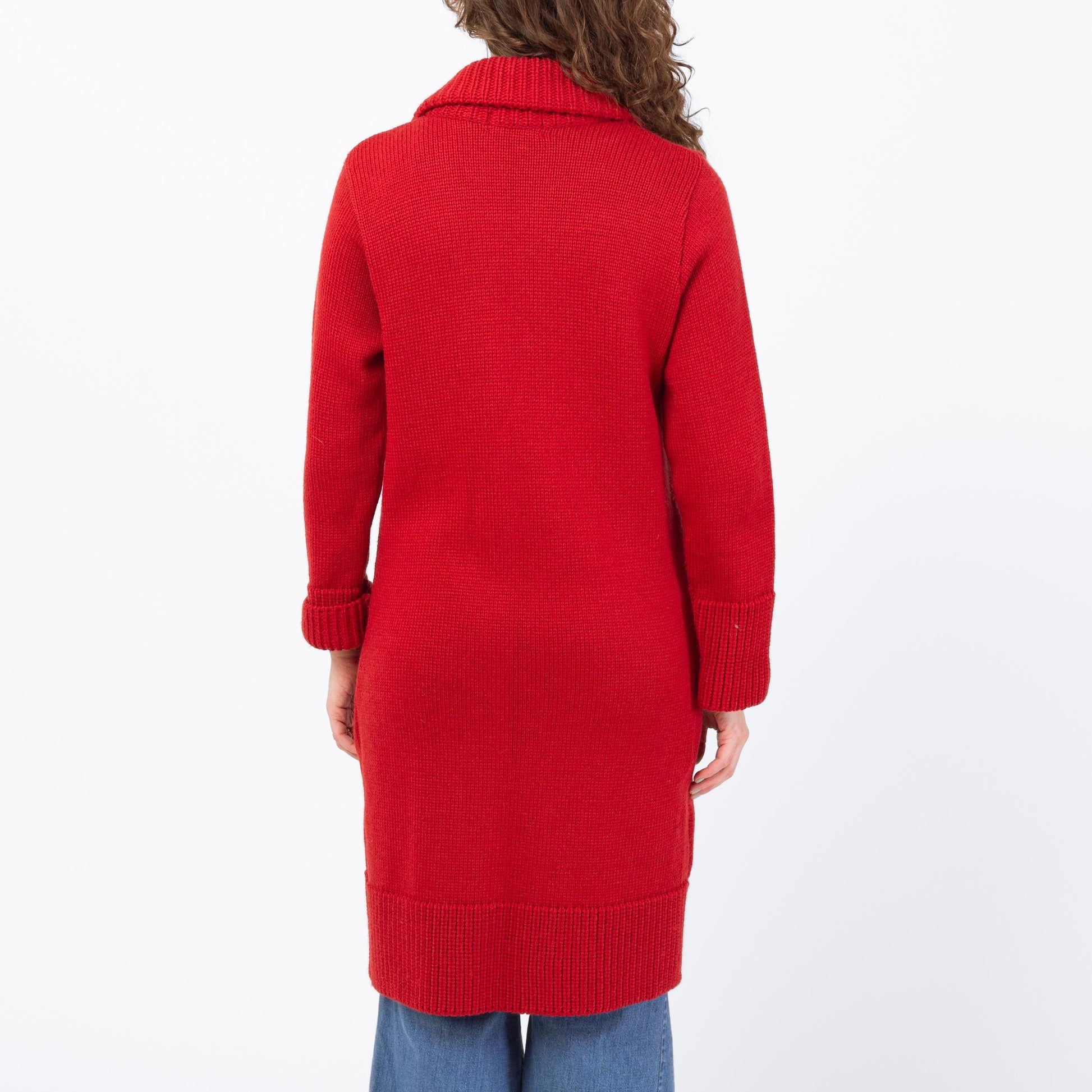 Vintage 90s Red Irish Wool Knit Long Cardigan - Medium