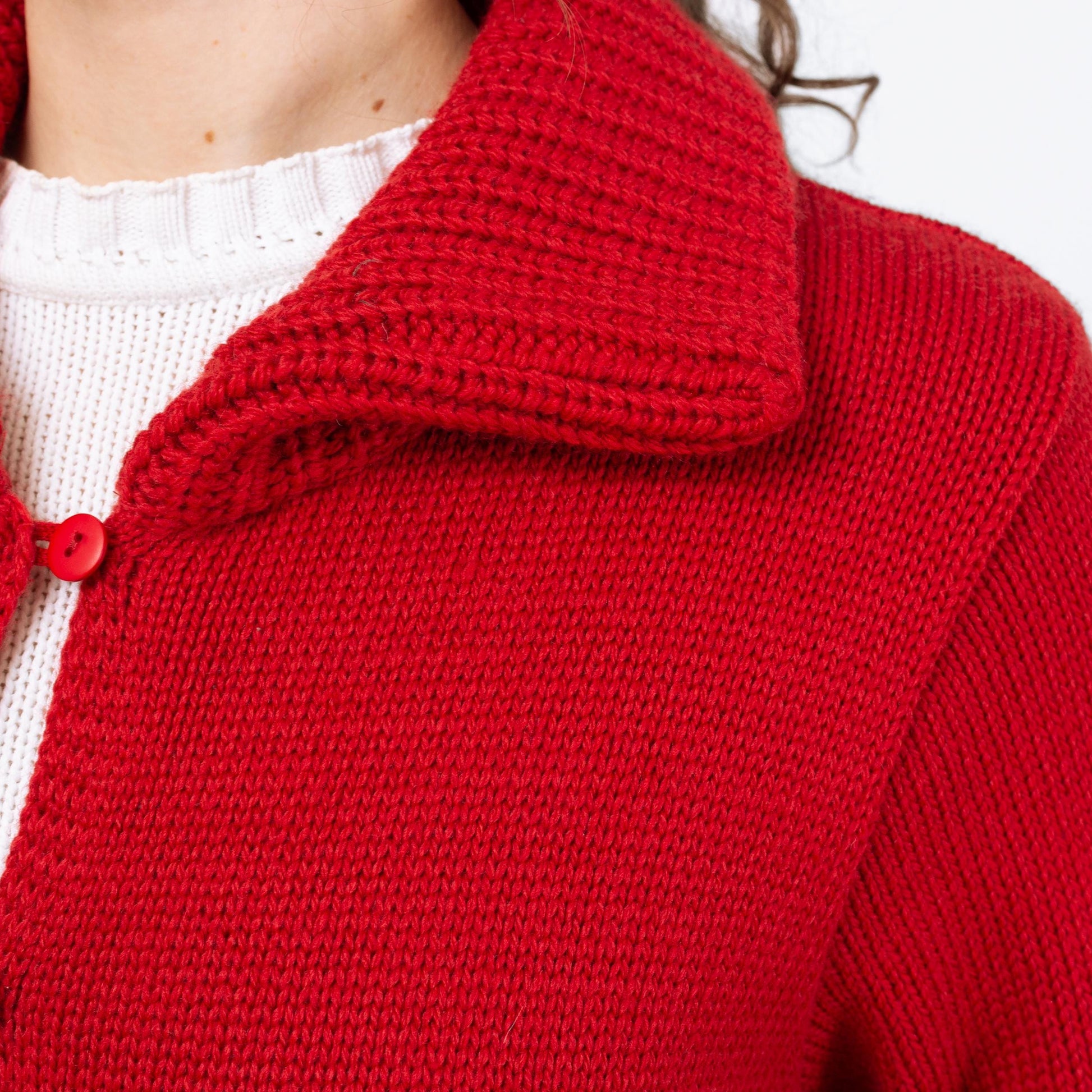 Vintage 90s Red Irish Wool Knit Long Cardigan - Medium