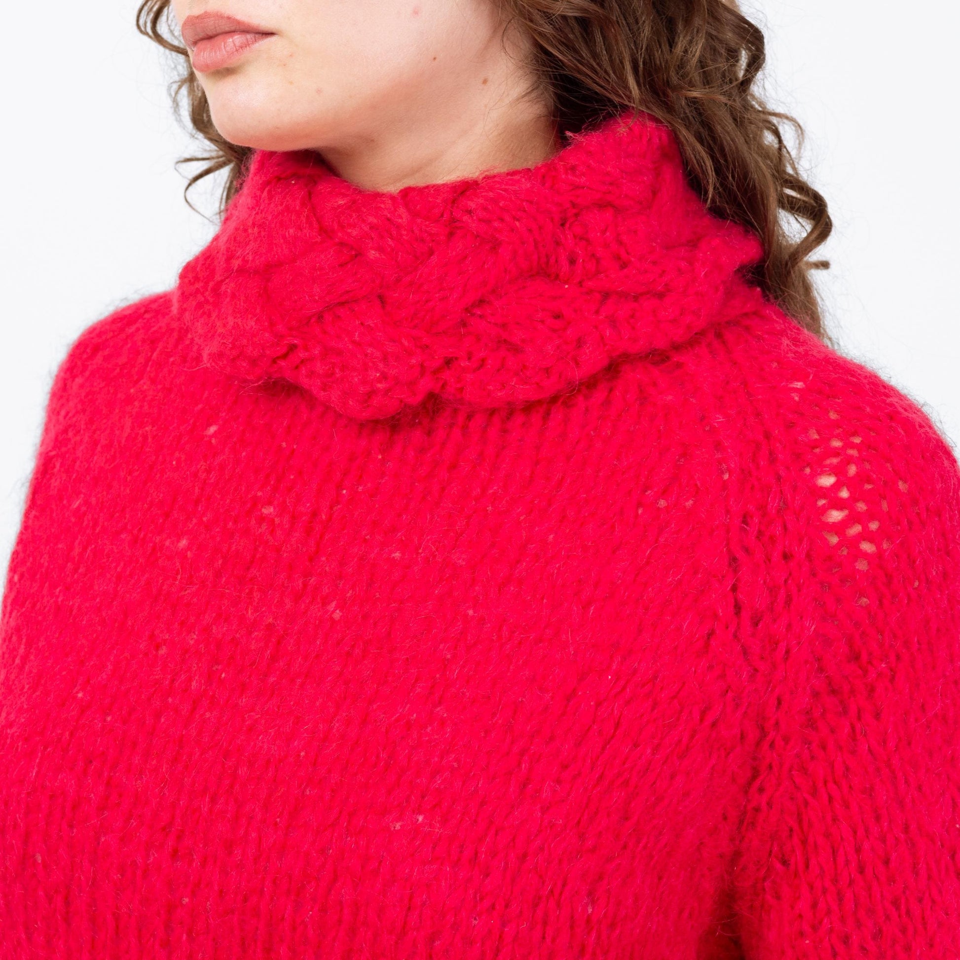Vintage Hot Pink Mohair Knit Turtleneck Sweater - Large