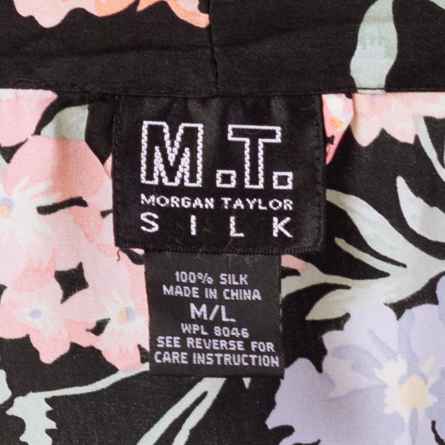 Vintage 90s Black Floral Silk Robe - Medium to Large