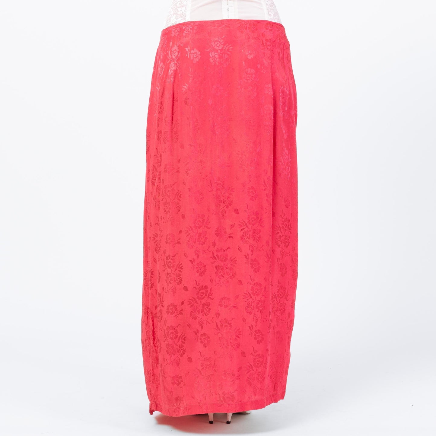 Vintage 90s Pink Floral Embroidered Maxi Wrap Skirt - Large