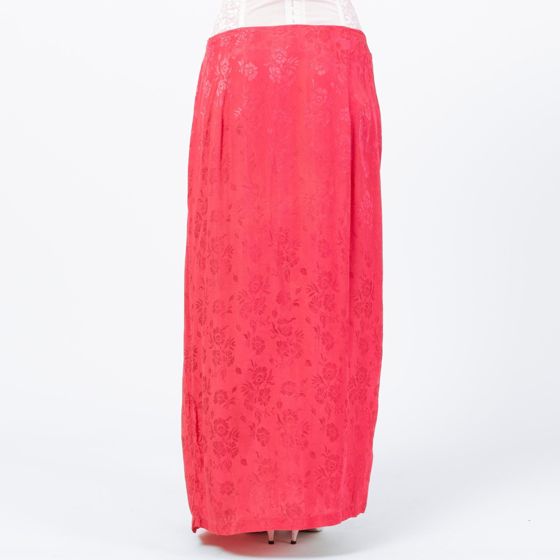 Vintage 90s Pink Floral Embroidered Maxi Wrap Skirt - Large