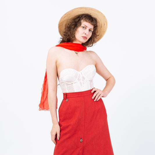 Vintage 70s 80s White Lace Longline Bustier - 36A