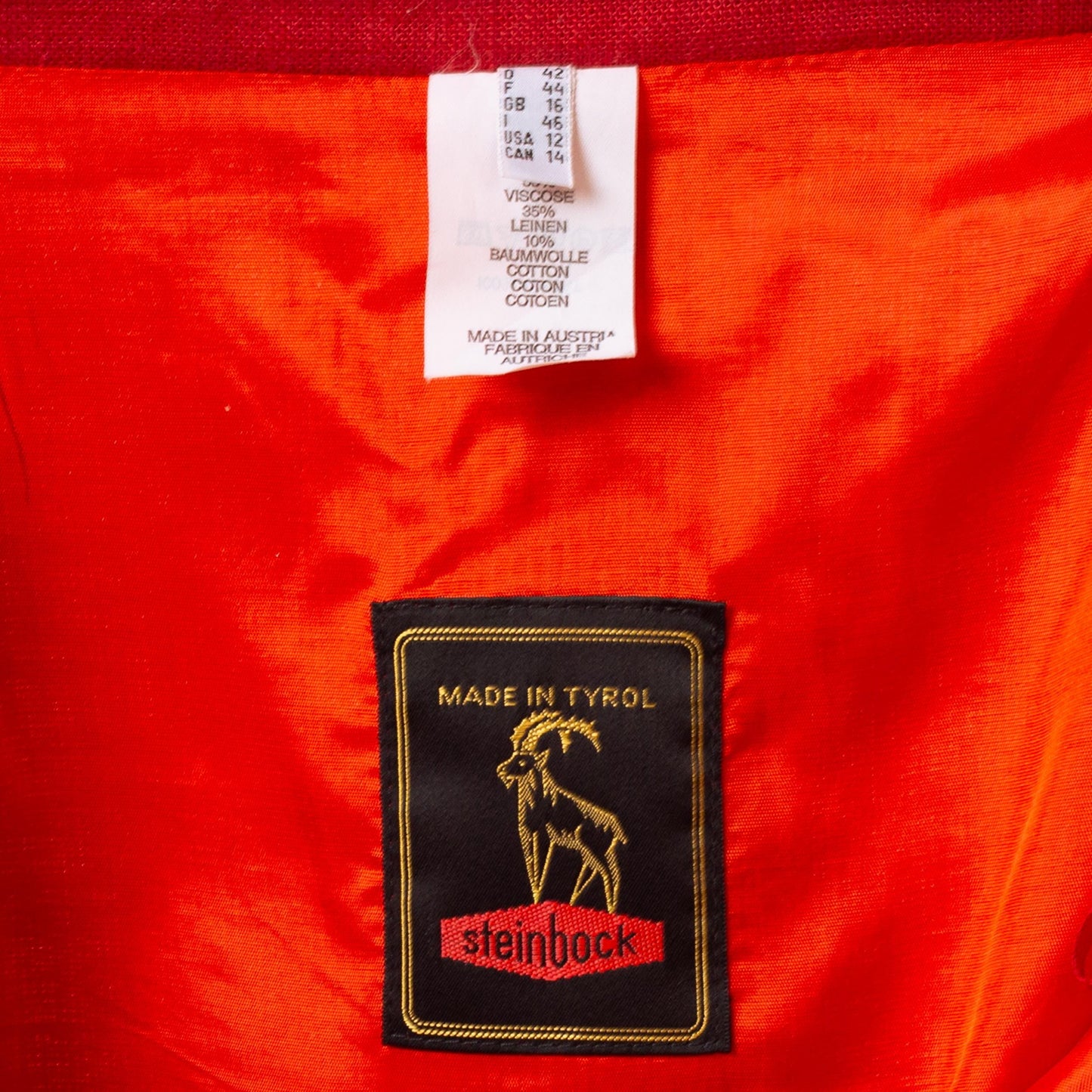 Vintage 90s Austrian Red Linen Embroidered Heart Folk Skirt - Large, 32" Waist