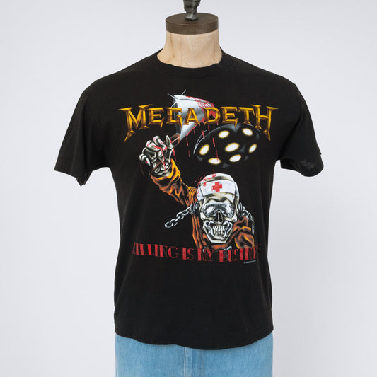 Vintage 80s Megadeth Killing Is My Business T Shirt - Medium | Heavy Metal Black Graphic Band Tee