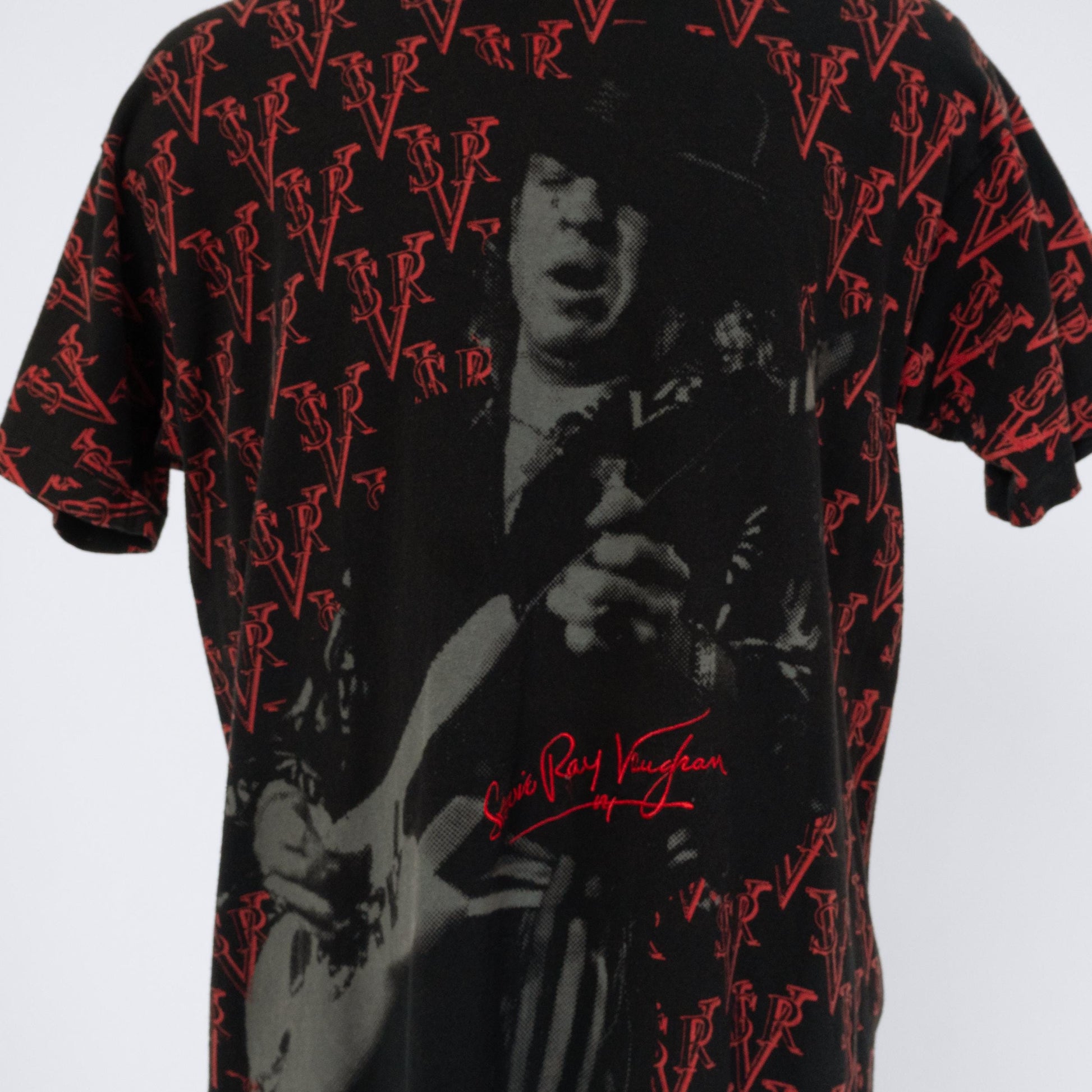 Vintage 90s Stevie Ray Vaughan T Shirt - Extra Large | All Over Print Signature Graphic Tee