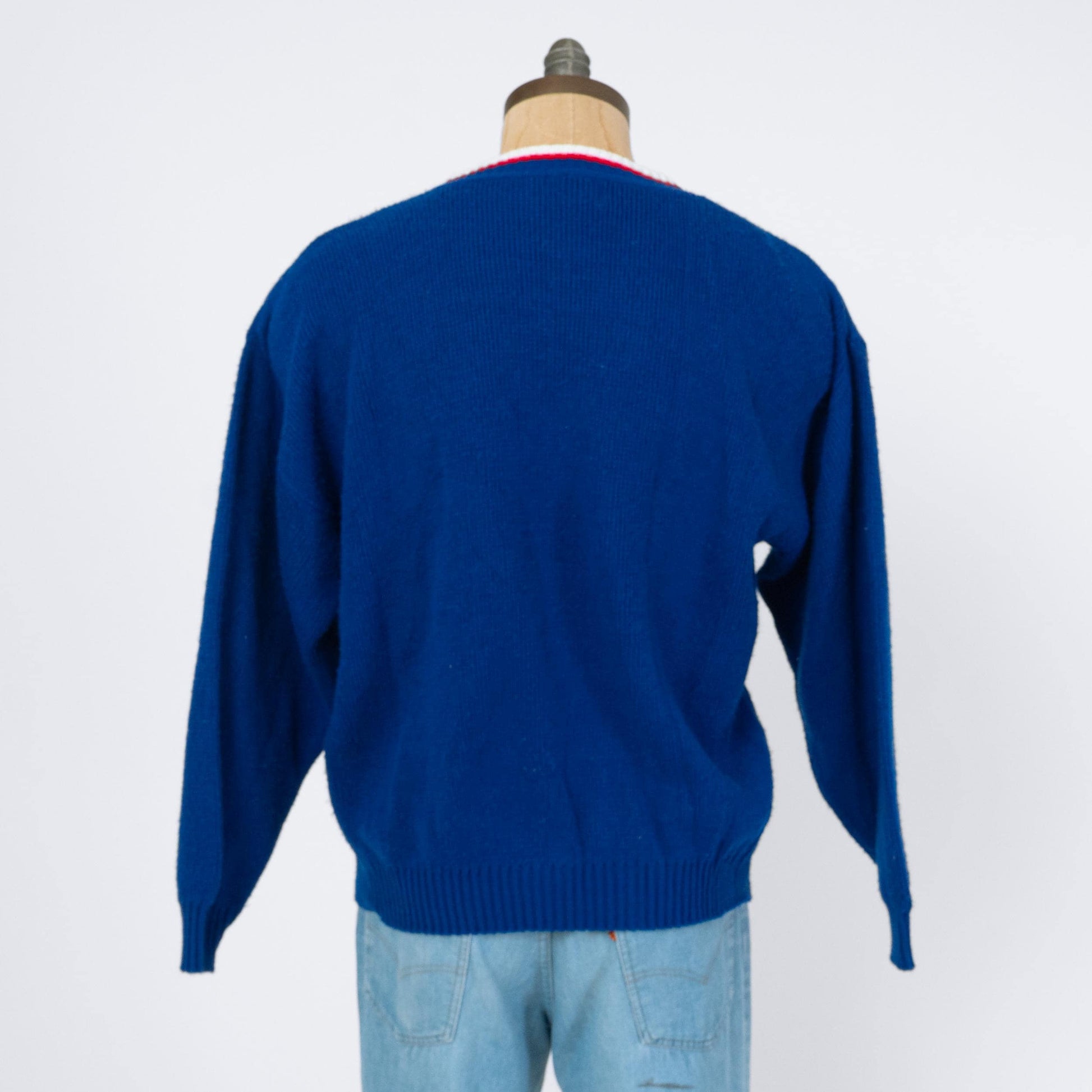 Vintage 80s New England Patriots Barrel II NFL Sweater - Medium | Blue Knit Football Pullover