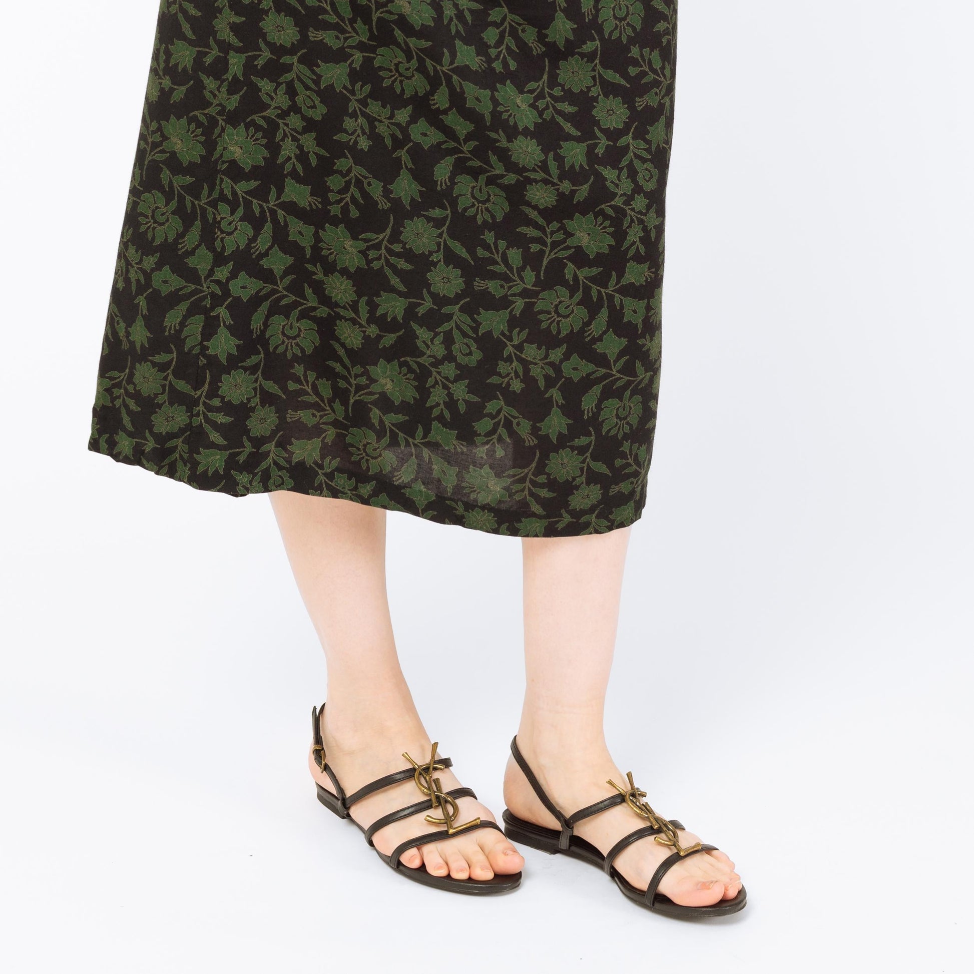 Yves Saint Laurent Cassandra Sandals - Size 40 | Designer Vintage YSL Logo Black Leather Flats