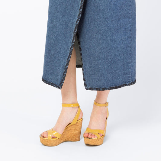 Vintage Jimmy Choo Patent Leather Cork Wedge Sandal - Size 37 | Y2K Designer Alanah Platform Heels