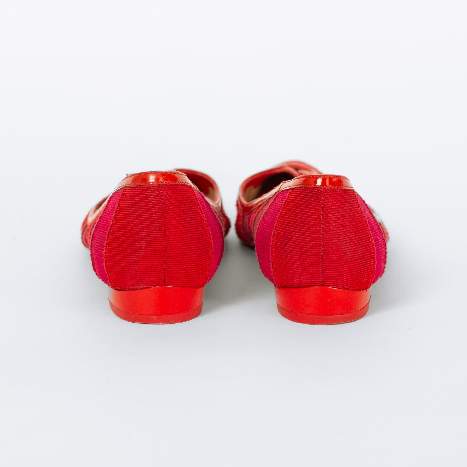 Vintage Ferragamo 90s Red Ribbon Striped Flats - Size 5.5 | Designer Pointed Toe Ballet Flats