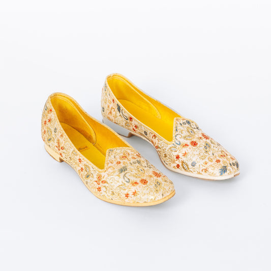 Vintage 50s 60s Wellco Metallic Brocade Slippers - Size 5 | NOS Boudoir House Shoes Ballet Flats