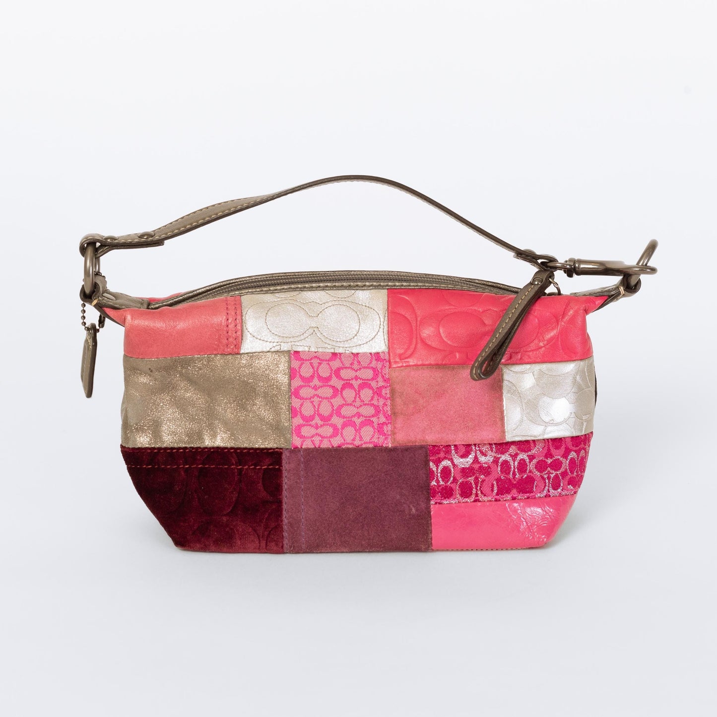 Vintage Coach Pink Patchwork Demi Shoulder Bag | Y2K Signature Monogram Print Leather Purse