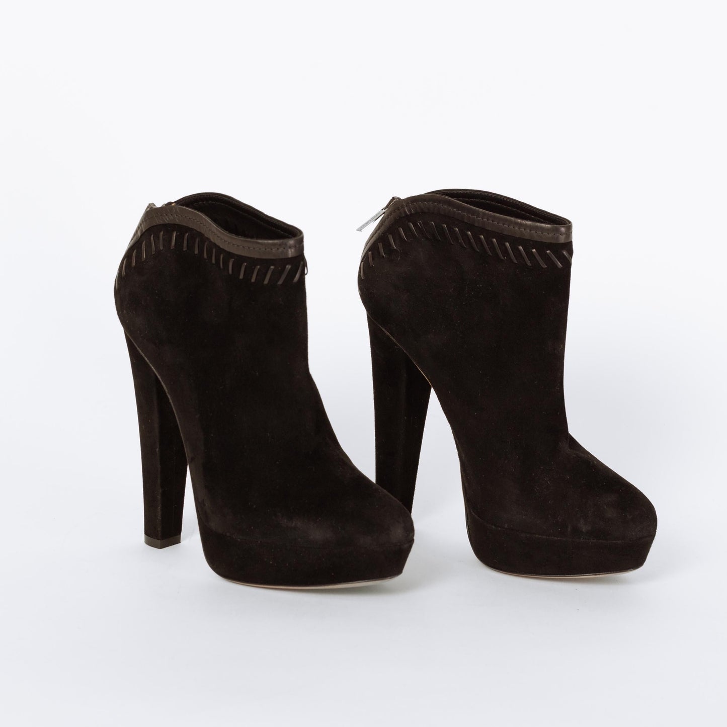 Jimmy Choo Black Suede Evans Ankle Booties - Size 36.5 | Designer Leather Whipstitch Platform Heels