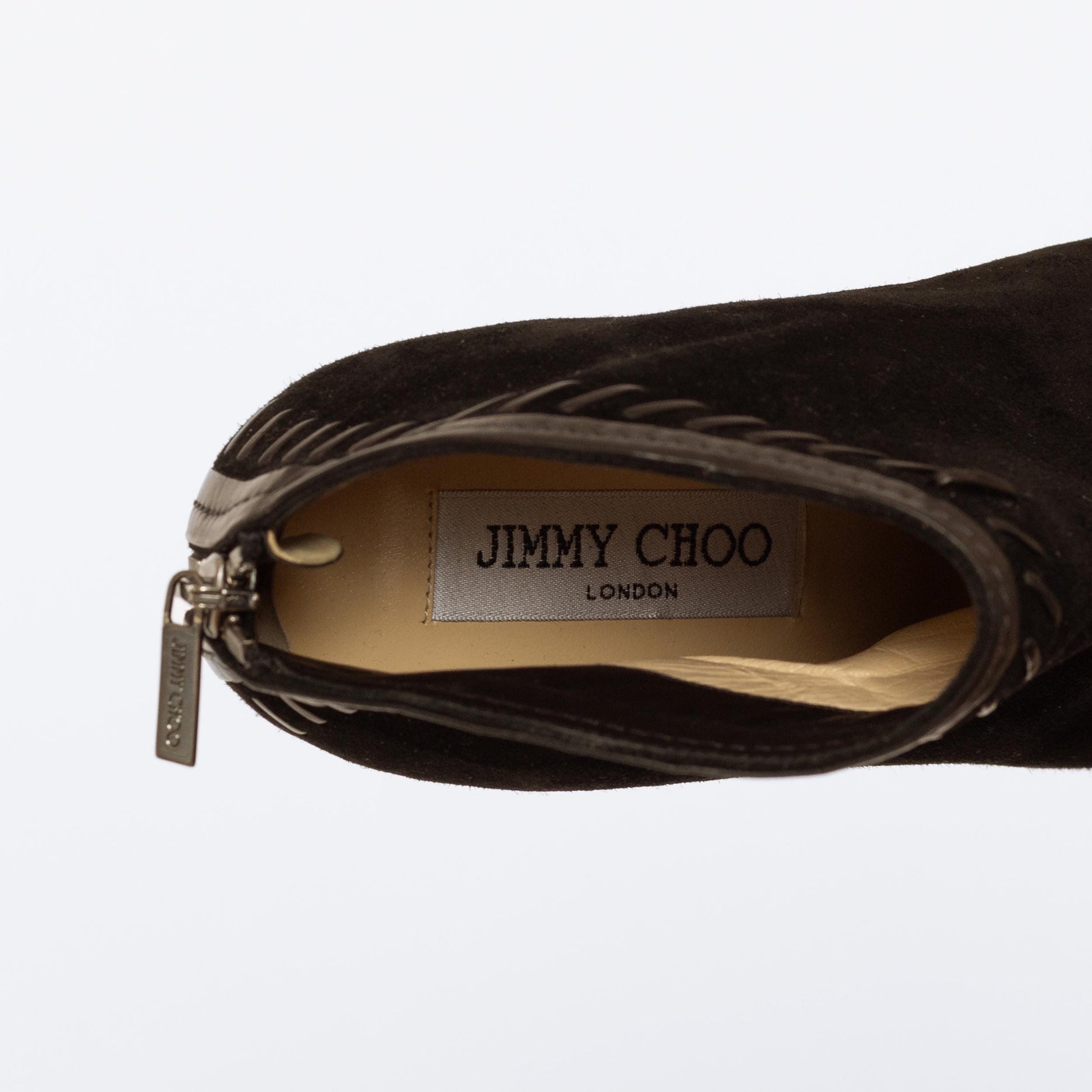 Jimmy Choo Black Suede Evans Ankle Booties - Size 36.5 | Designer Leather Whipstitch Platform Heels