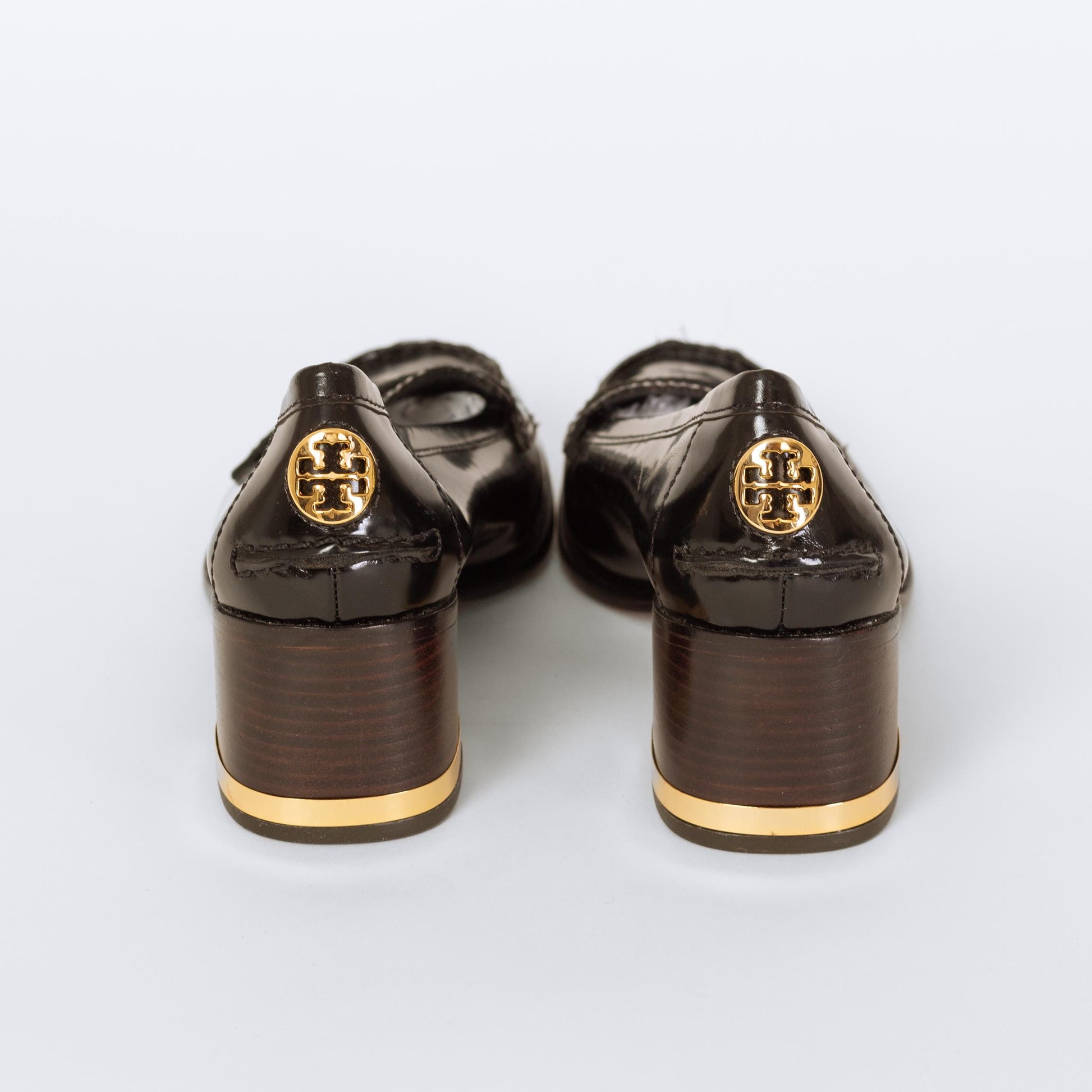 Tory Burch Black Leather Penny Loafer Pumps - Size 8.5 | Designer Logo Slip On Heels