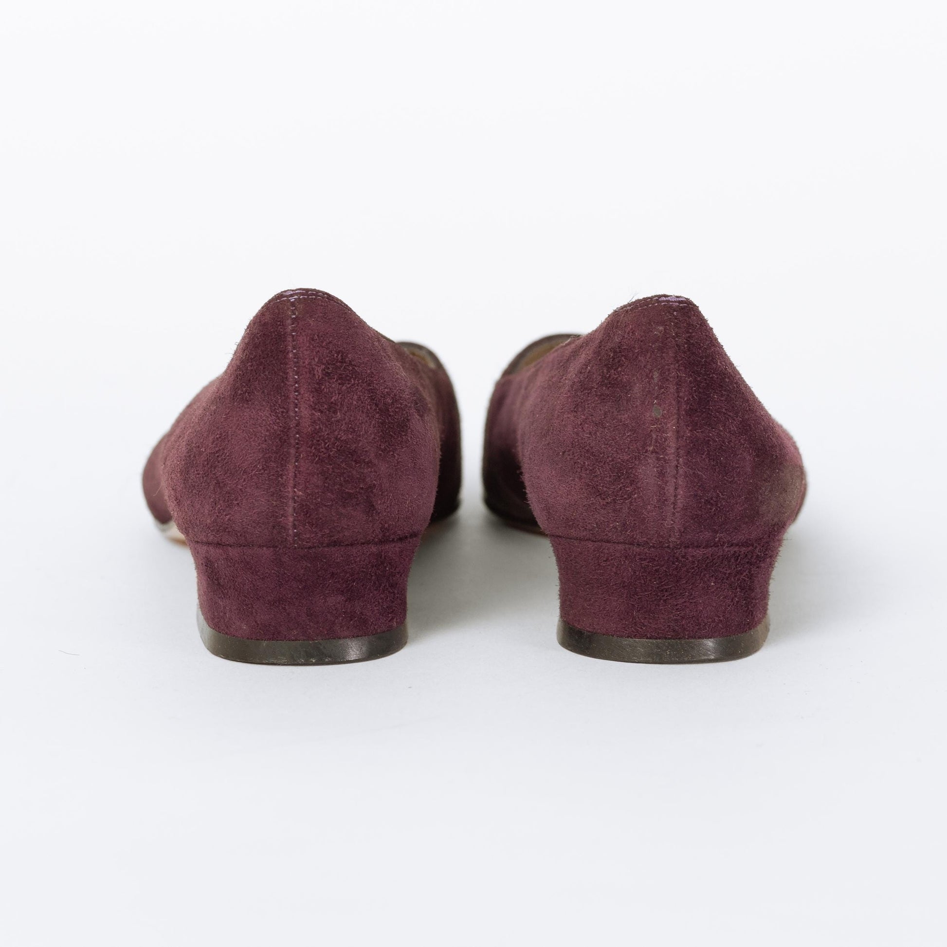 Vintage Ferragamo 90s Plum Suede Quilted Loafers - Size 5 | Designer Slip On Leather Shoes