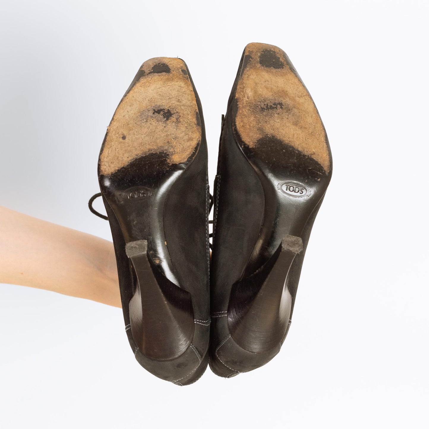 Vintage Tod's Witchy Black Suede Heeled Booties - Size 8-8.5 | Y2K Designer Lace Up Pumps