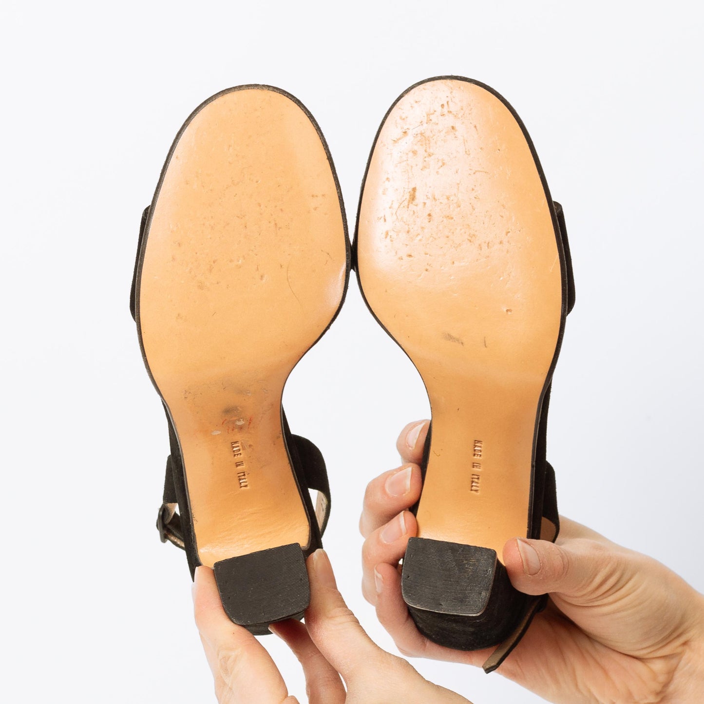 Vintage Ferragamo 90s Black Suede Buckle Strap Heels - Size 4.5 | Designer Open Toe Pumps