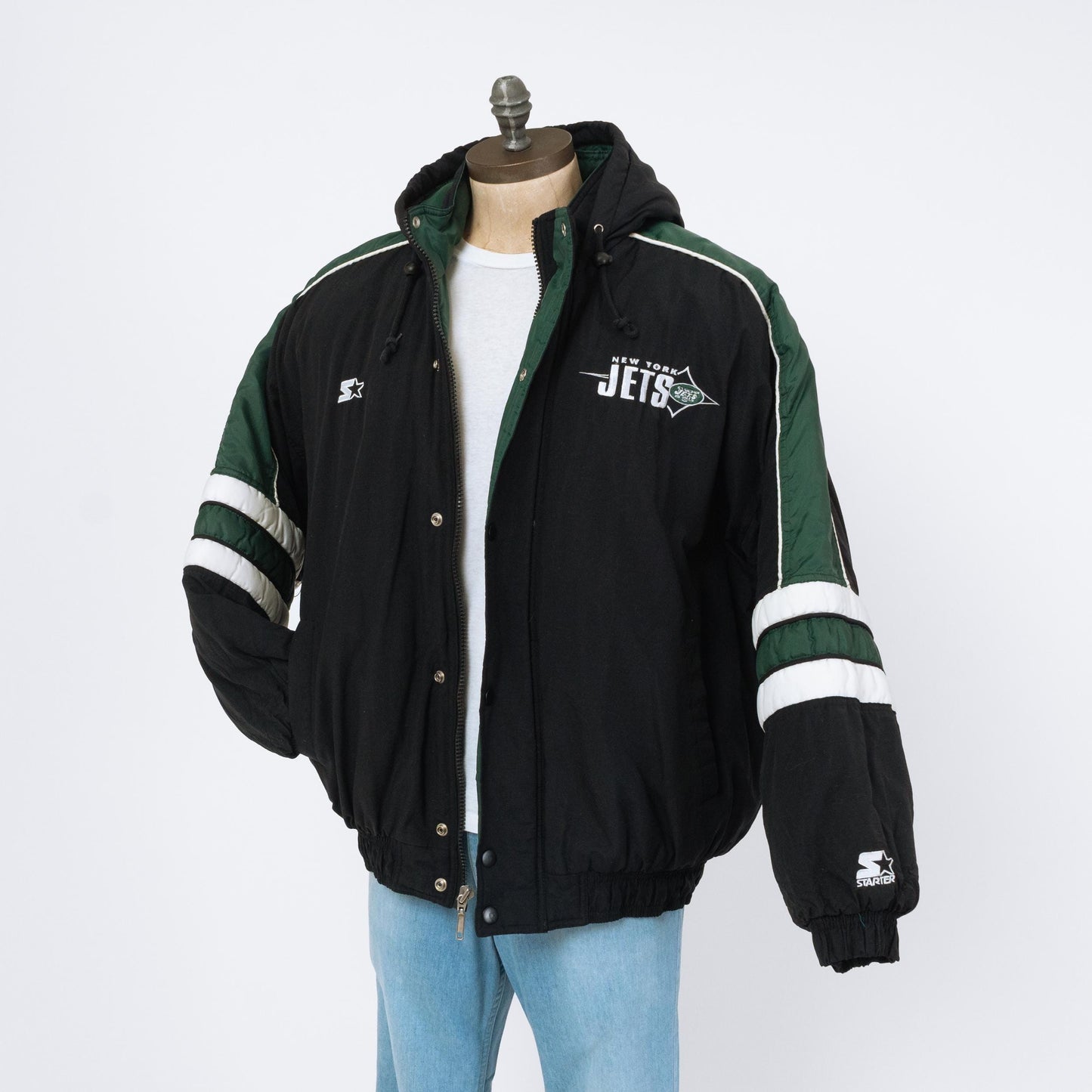 Vintage 90s New York Jets Starter Jacket - Extra Large | NFL Football Oversize Hooded Puffy Winter Coat