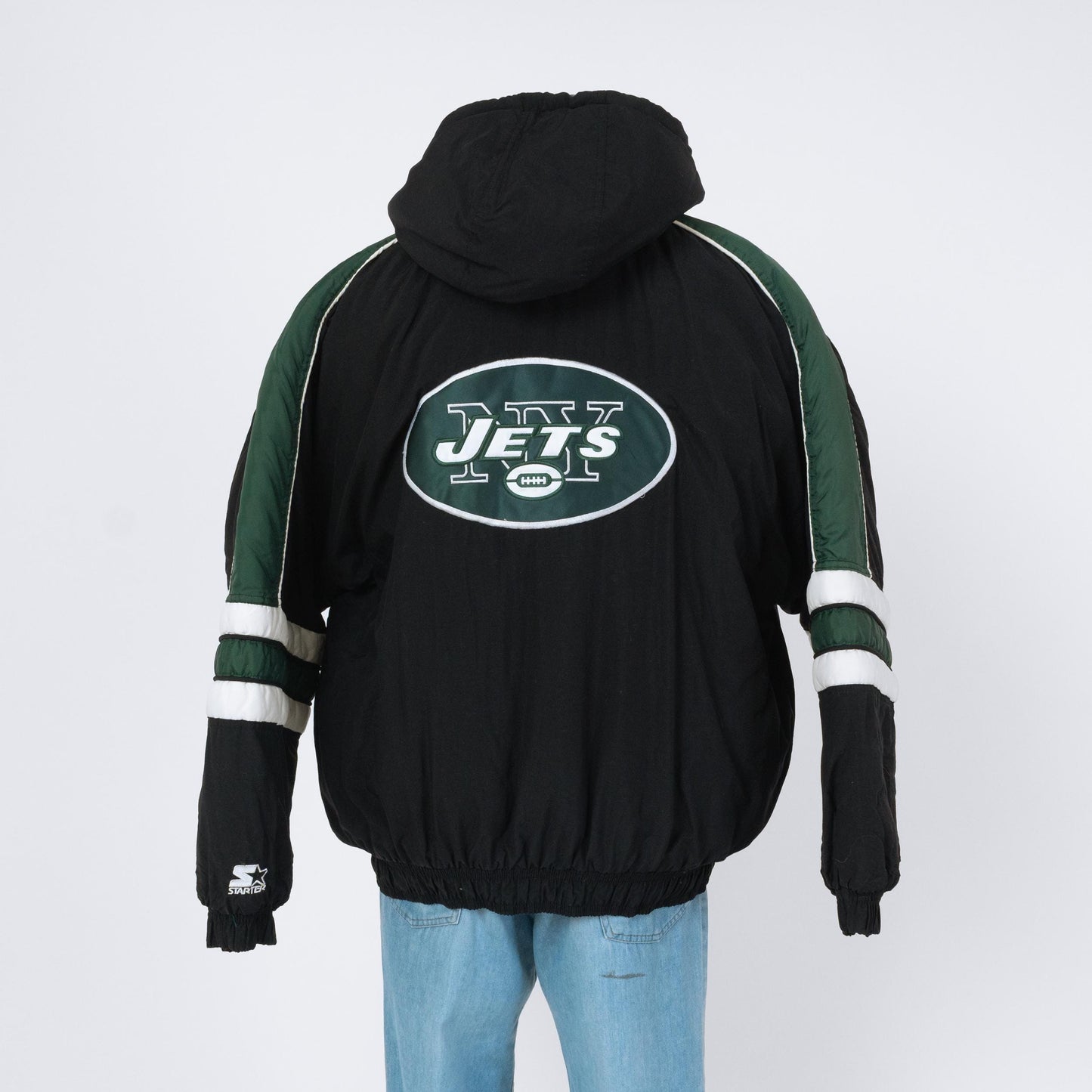 Vintage 90s New York Jets Starter Jacket - Extra Large | NFL Football Oversize Hooded Puffy Winter Coat