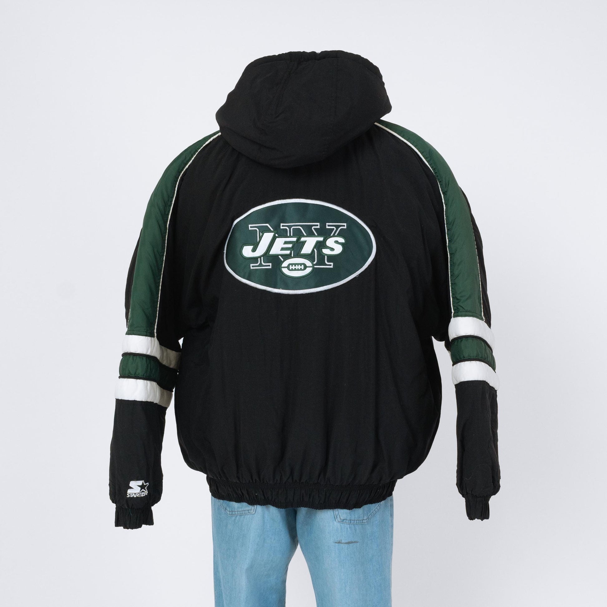 Vintage 90s New York Jets Starter Jacket - Extra Large | NFL Football Oversize Hooded Puffy Winter Coat
