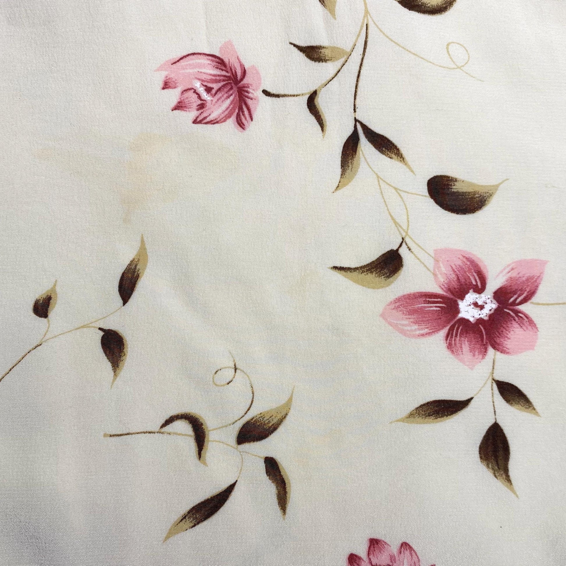 Vintage 90s Cream Silk Floral Midi Skirt - Extra Small, 24" | Boho High Waisted A Line Skirt
