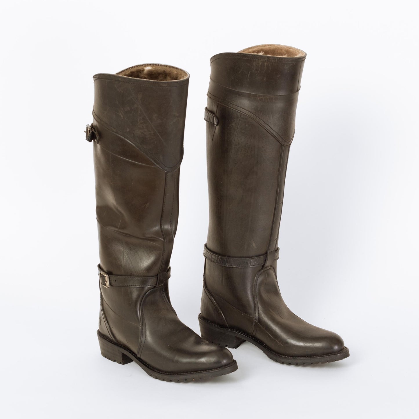 Vintage Frye Dorado Black Rubber Fur Lined Riding Boots - Women's Size 7.5 | Knee High Equestrian Boots