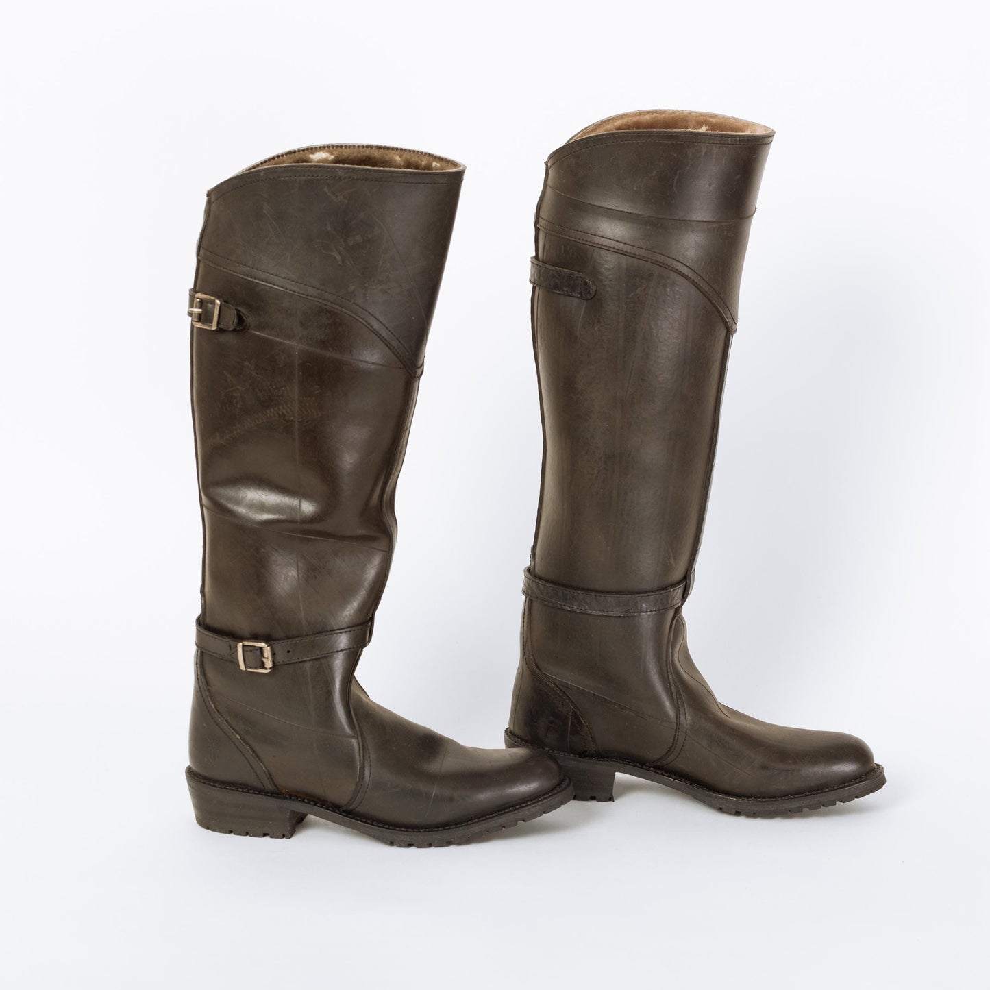 Vintage Frye Dorado Black Rubber Fur Lined Riding Boots - Women's Size 7.5 | Knee High Equestrian Boots