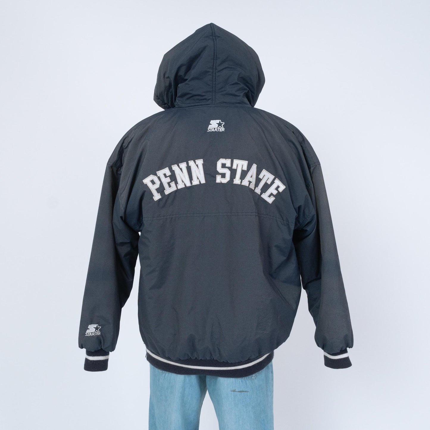 Vintage 90s Penn State Starter Jacket - Large | Oversize University Hooded Puffy Winter Coat