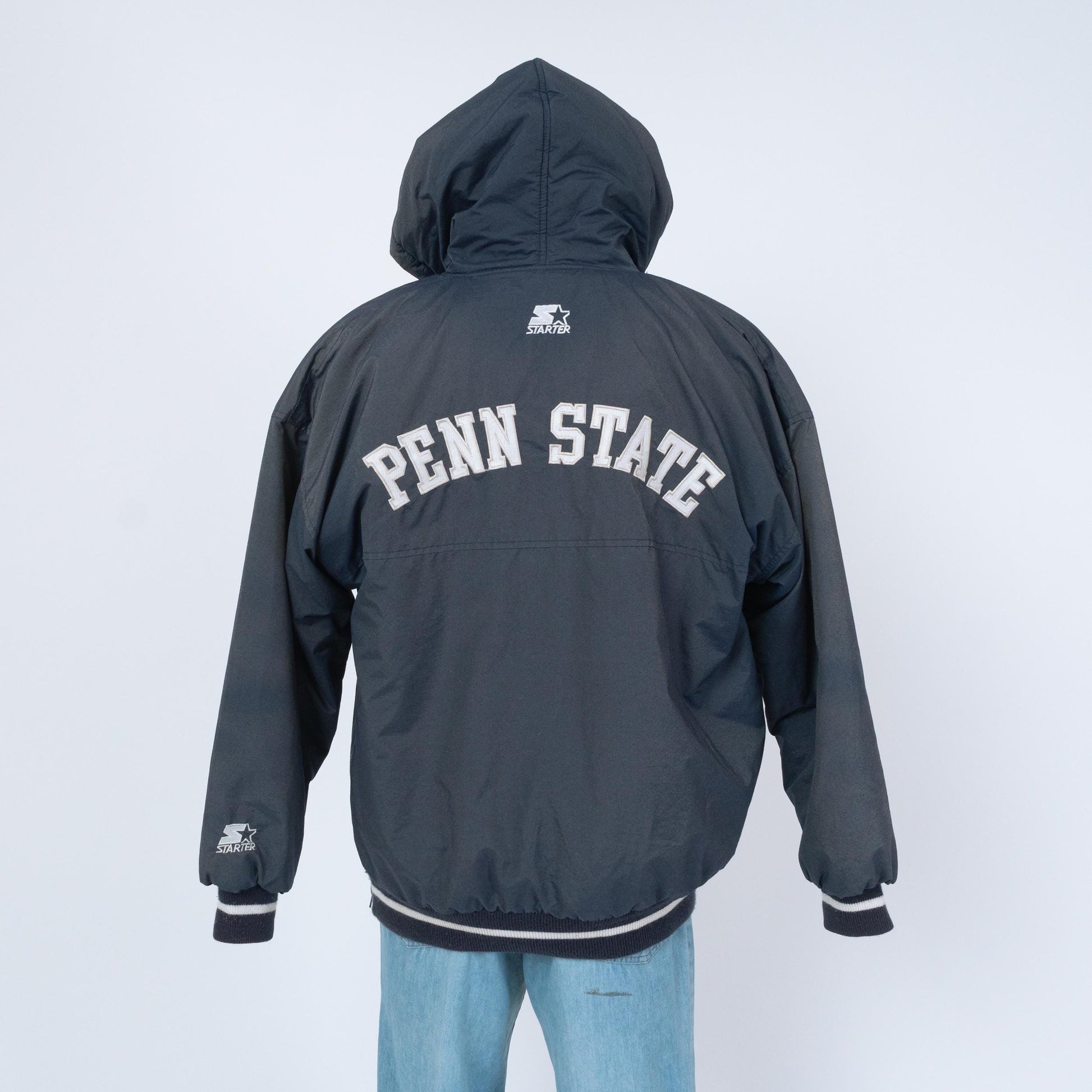 Vintage 90s Penn State Starter Jacket - Large | Oversize University Hooded Puffy Winter Coat