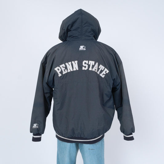 Vintage 90s Penn State Starter Jacket - Large | Oversize University Hooded Puffy Winter Coat