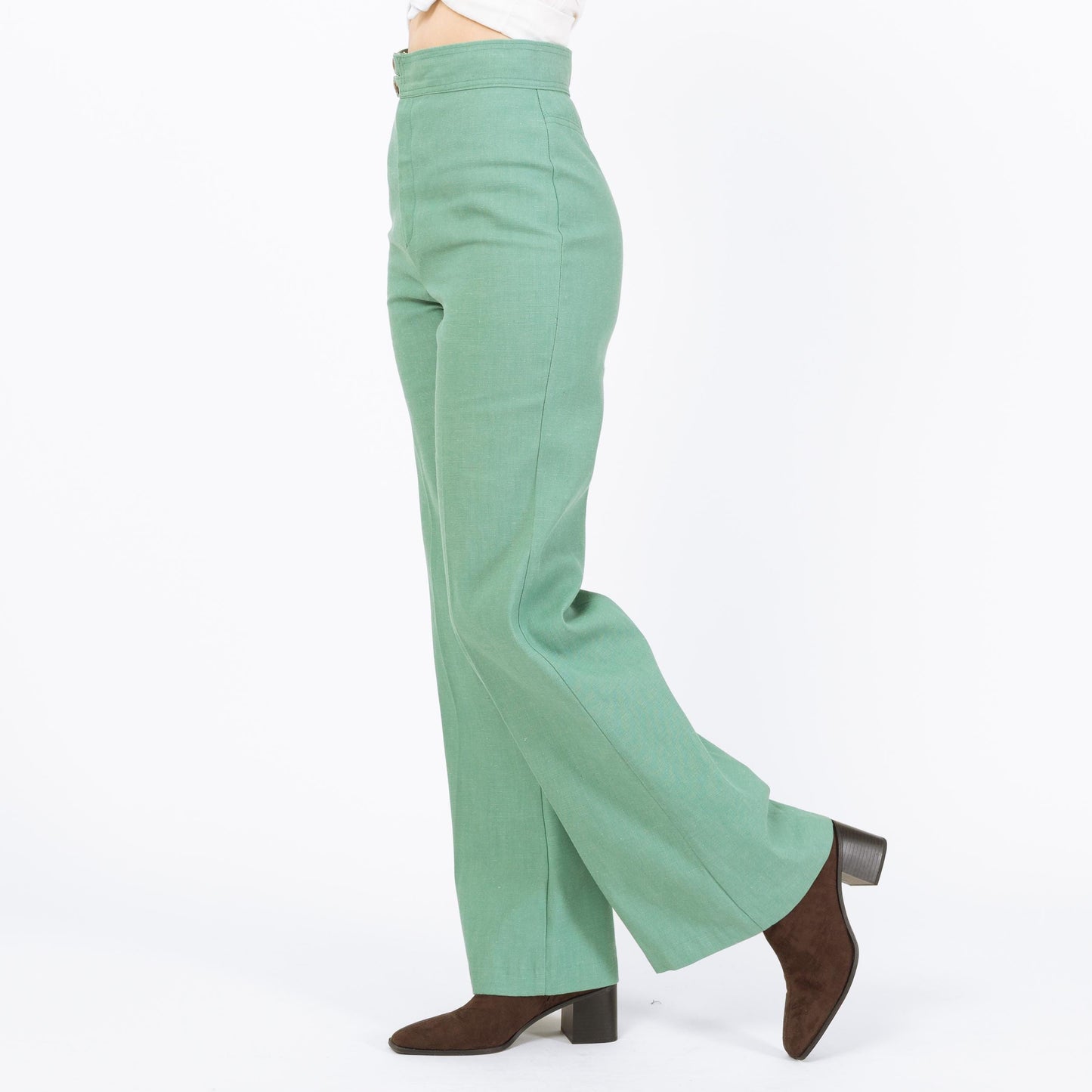 Vintage 70s Levi's Mint Green Flared Pants - Small, 26" Waist | High Rise Yoked Bell Bottoms