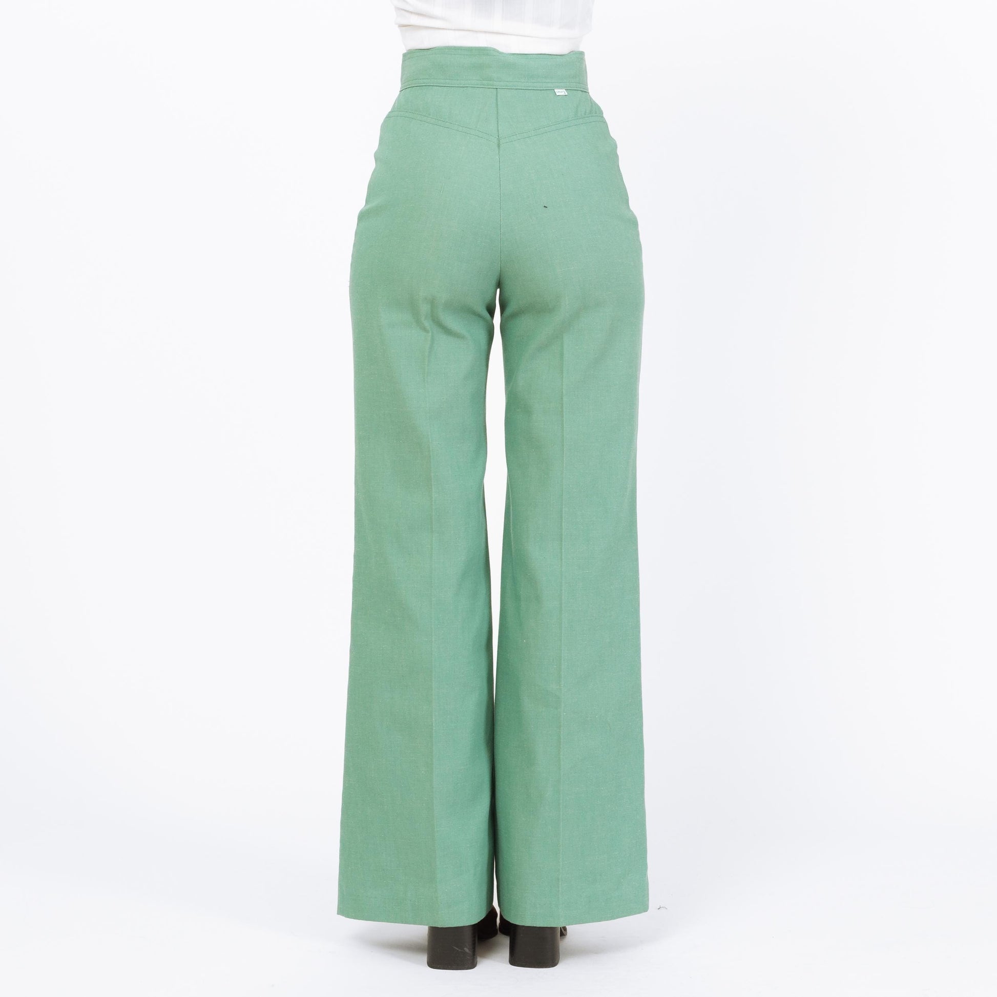 Vintage 70s Levi's Mint Green Flared Pants - Small, 26" Waist | High Rise Yoked Bell Bottoms