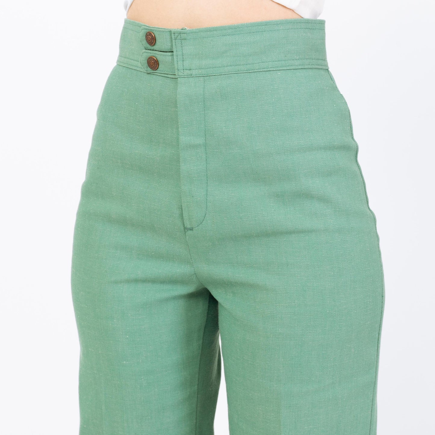 Vintage 70s Levi's Mint Green Flared Pants - Small, 26" Waist | High Rise Yoked Bell Bottoms