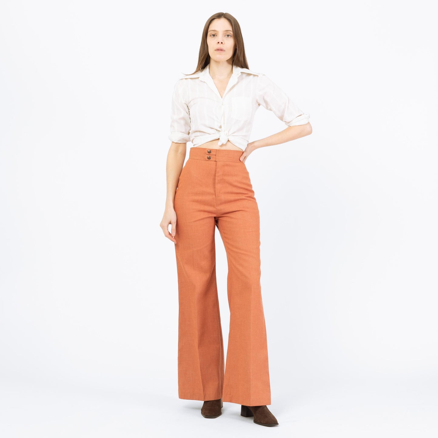 Vintage 70s Levi's Orange Flared Pants - Extra Small, 25" Waist | High Rise Yoked Bell Bottoms