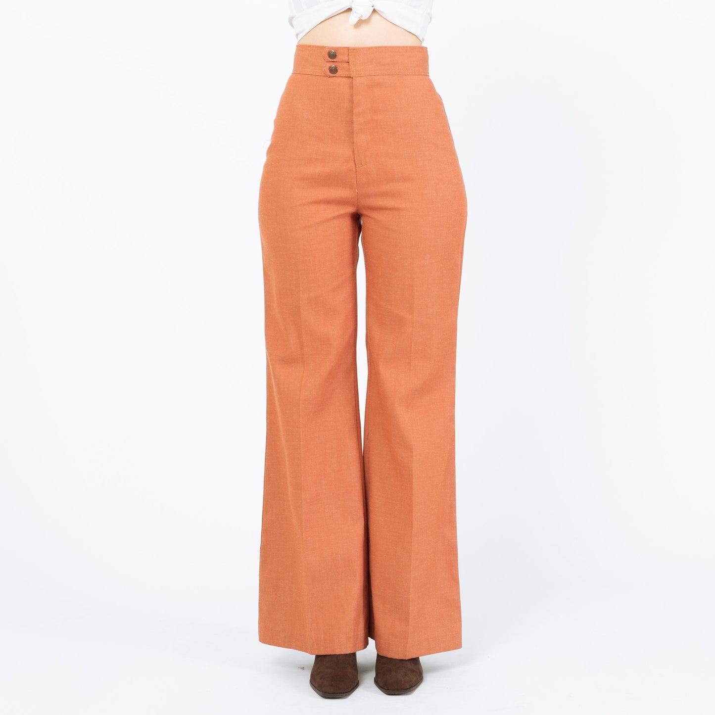 Vintage 70s Levi's Orange Flared Pants - Extra Small, 25" Waist | High Rise Yoked Bell Bottoms