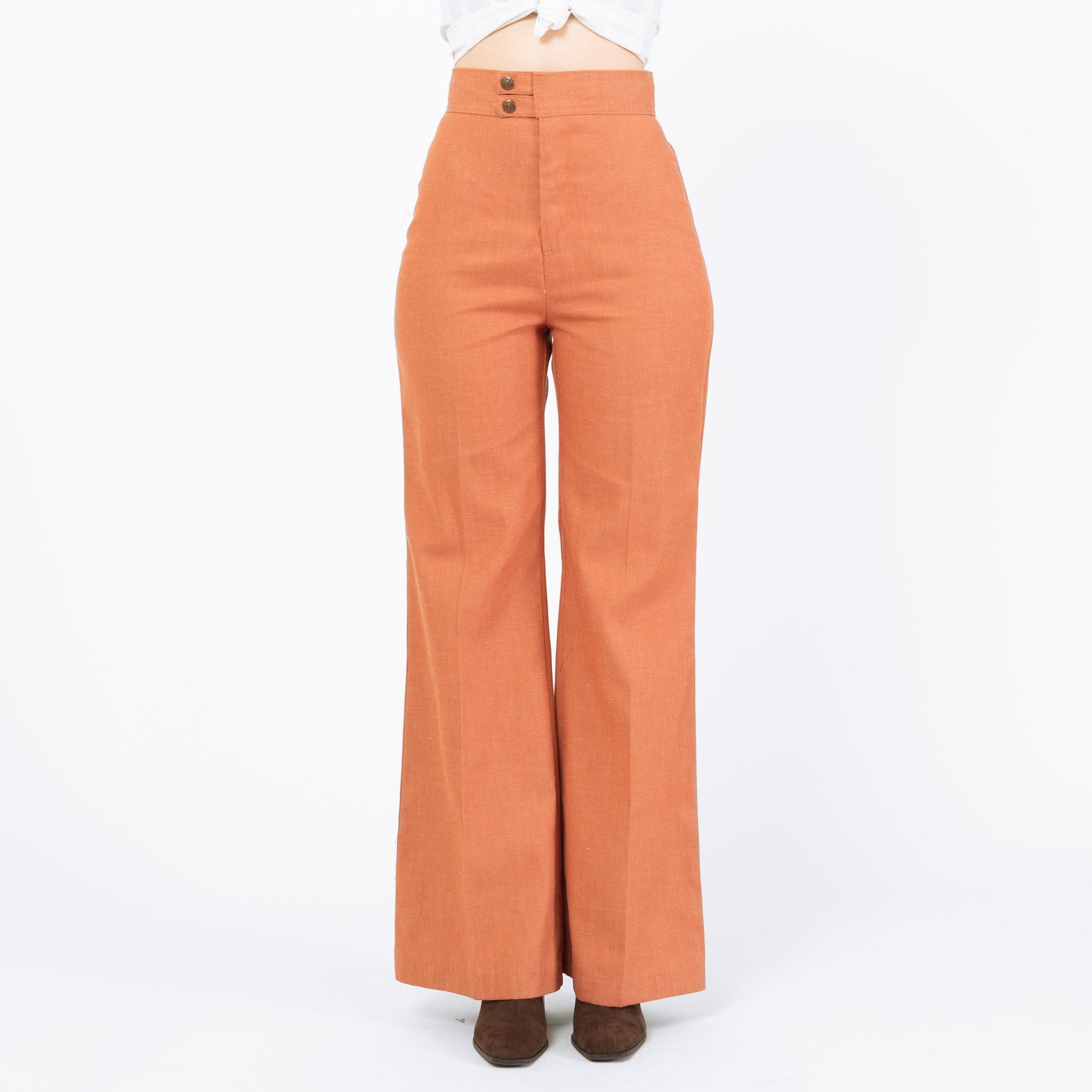 Vintage 70s Levi's Orange Flared Pants - Extra Small, 25" Waist | High Rise Yoked Bell Bottoms