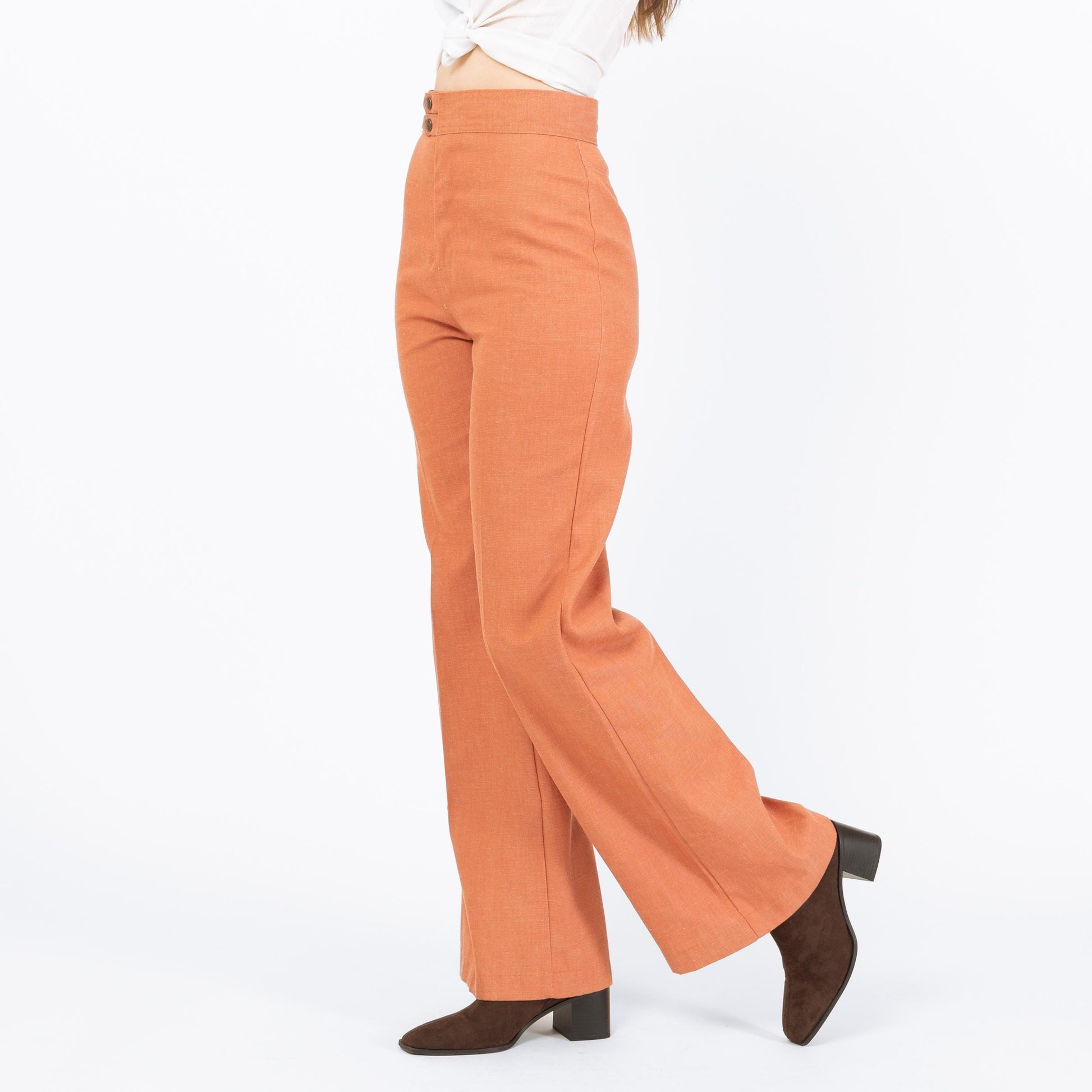 Vintage 70s Levi's Orange Flared Pants - Extra Small, 25" Waist | High Rise Yoked Bell Bottoms