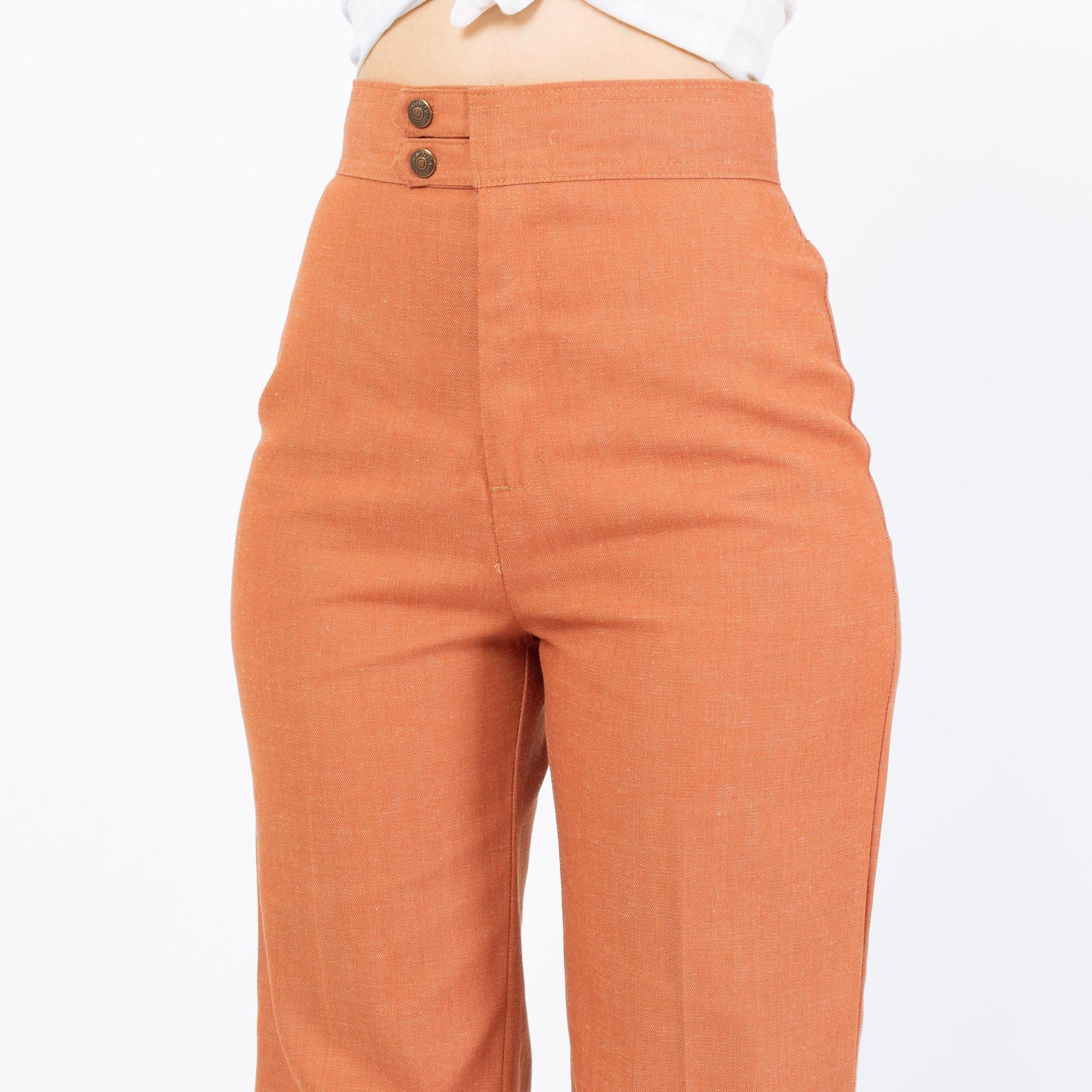 Vintage 70s Levi's Orange Flared Pants - Extra Small, 25" Waist | High Rise Yoked Bell Bottoms