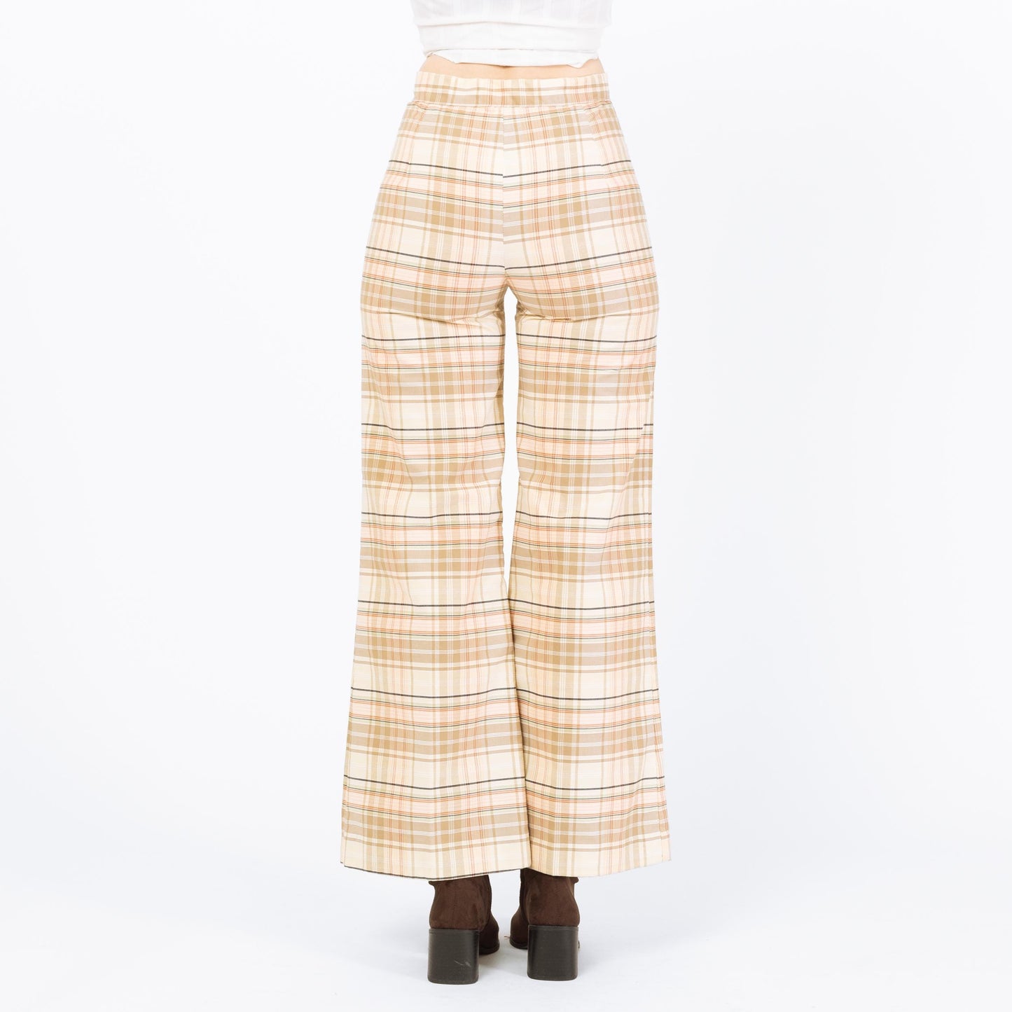 Vintage 70s Plaid Flared Pants - Extra Small, 26" Waist | High Rise Bell Bottoms