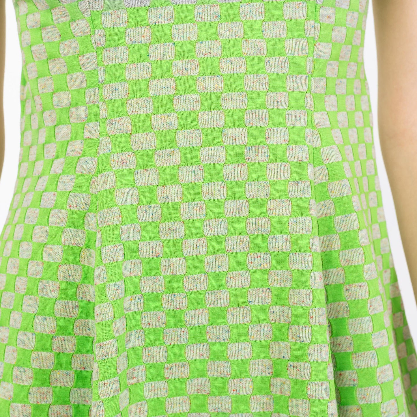 Vintage 70s Green Op Art Flutter Sleeve Mini Dress - Petite Small | Fit & Flare Mod Micro Mini Dress
