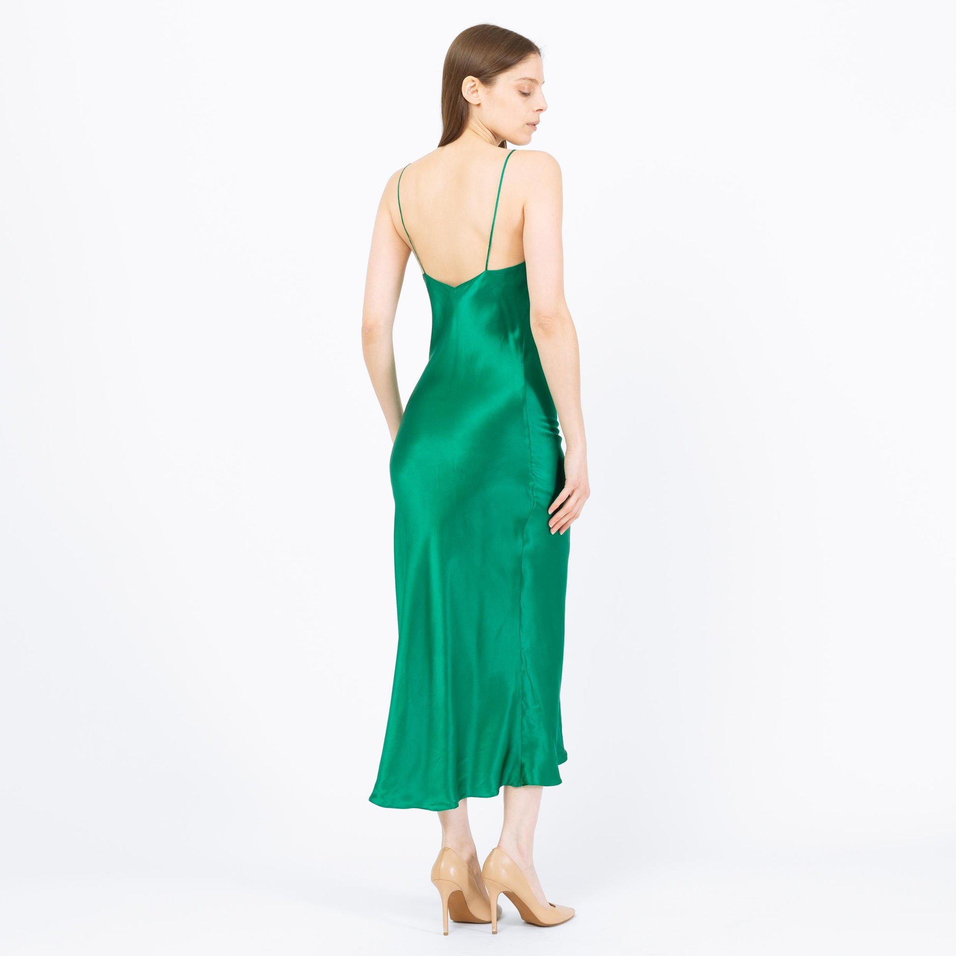 Vintage 90s Victoria's Secret Jade Green Liquid Silk Slip Dress - Extra Small | Low Back Lingerie Satin Chemise Midi Nightie