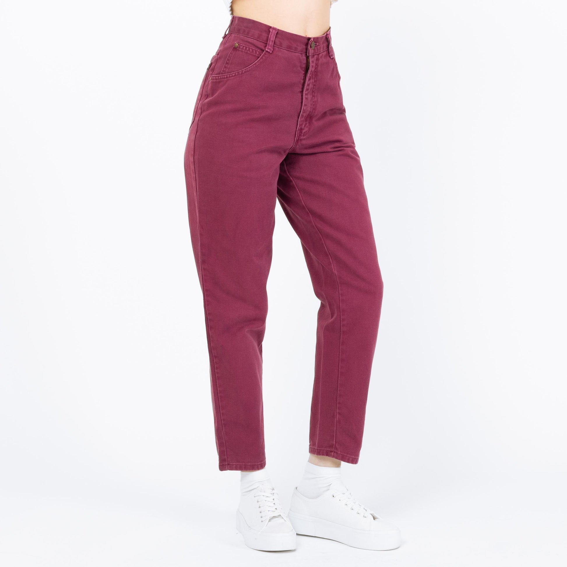 Vintage 90s Wine Red High Rise Jeans - Extra Small, 25" Waist | Denim Slim Straight Leg Mom Jeans