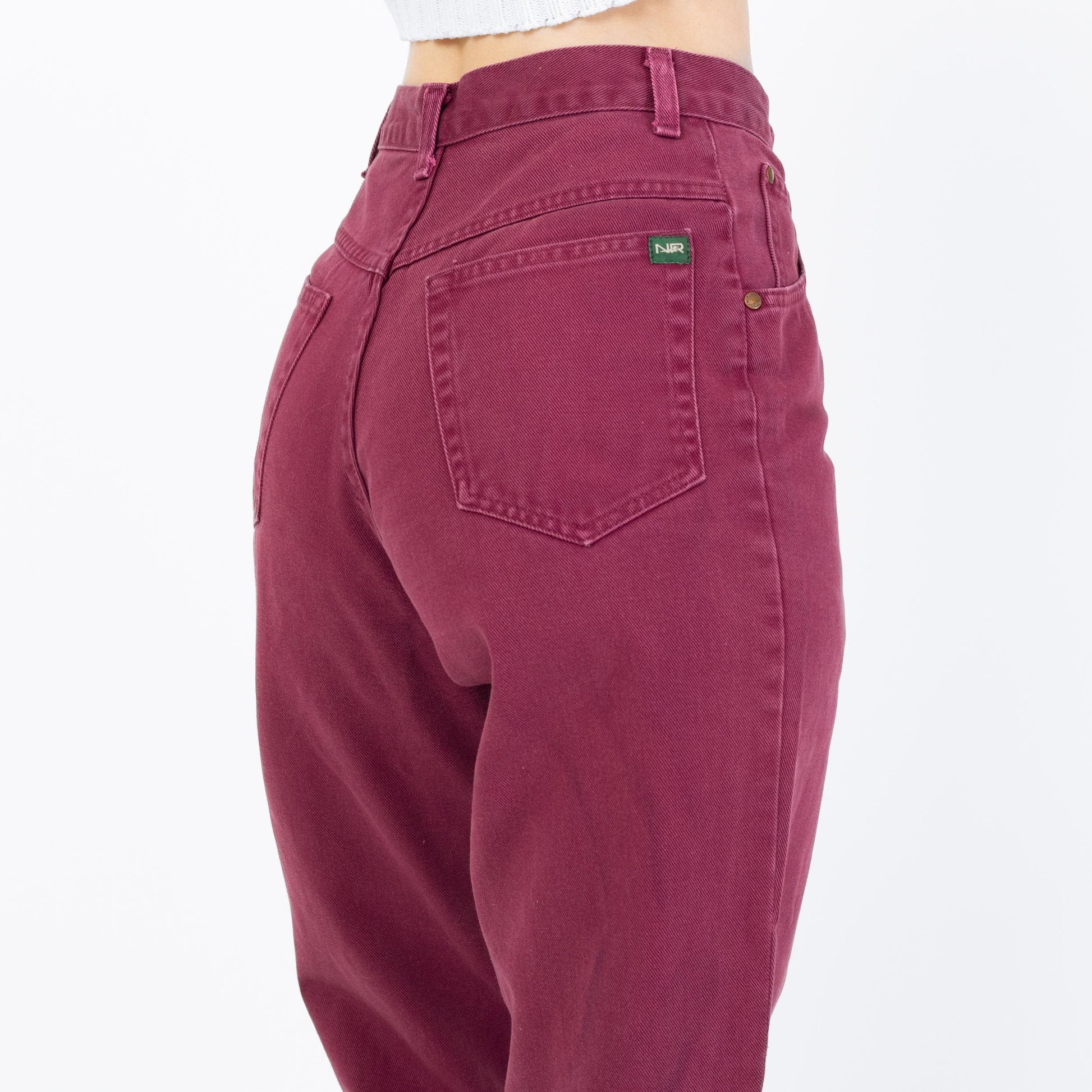 Vintage 90s Wine Red High Rise Jeans - Extra Small, 25" Waist | Denim Slim Straight Leg Mom Jeans