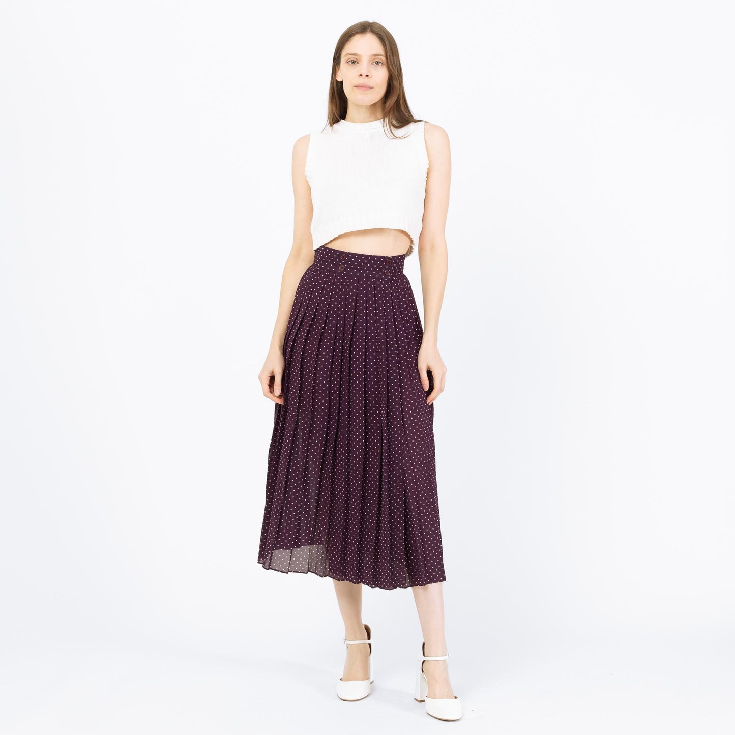 Vintage Y2K Purple Polka Dot Wrap Skirt - Extra Small, 25" Waist | Sheer High Waisted Pleated Skirt